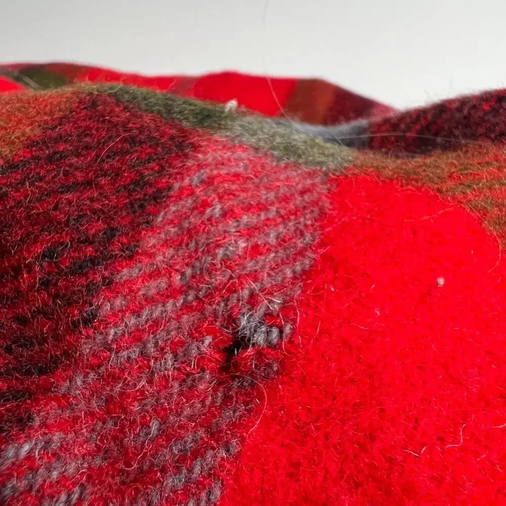 Faribo Vintage Wool Blanket‎ Red Plaid Tartan Fringe Made in USA